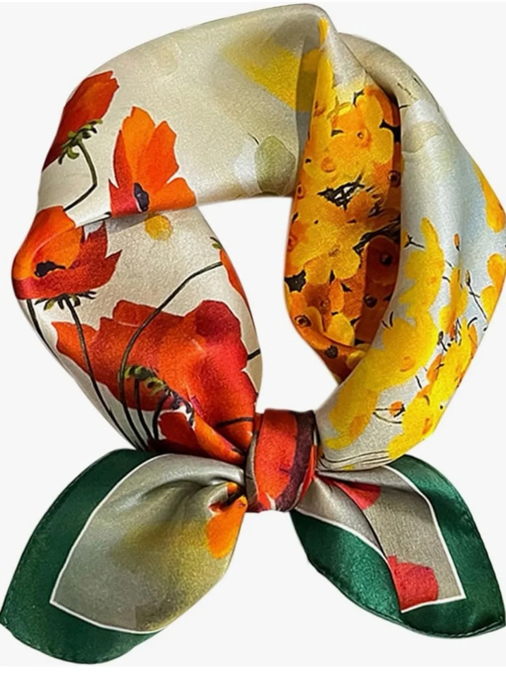 NEW Floral Silky Satin texture Scarf in Orange & Yellow - Women Accessories